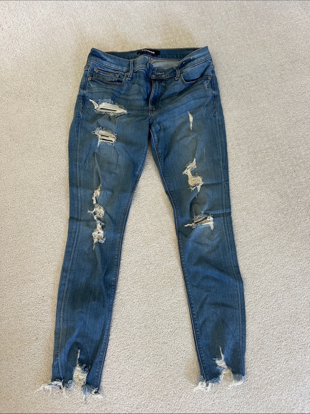 Women’s Distressed Skinny Jeans - Blue EXPRESS Size 10L